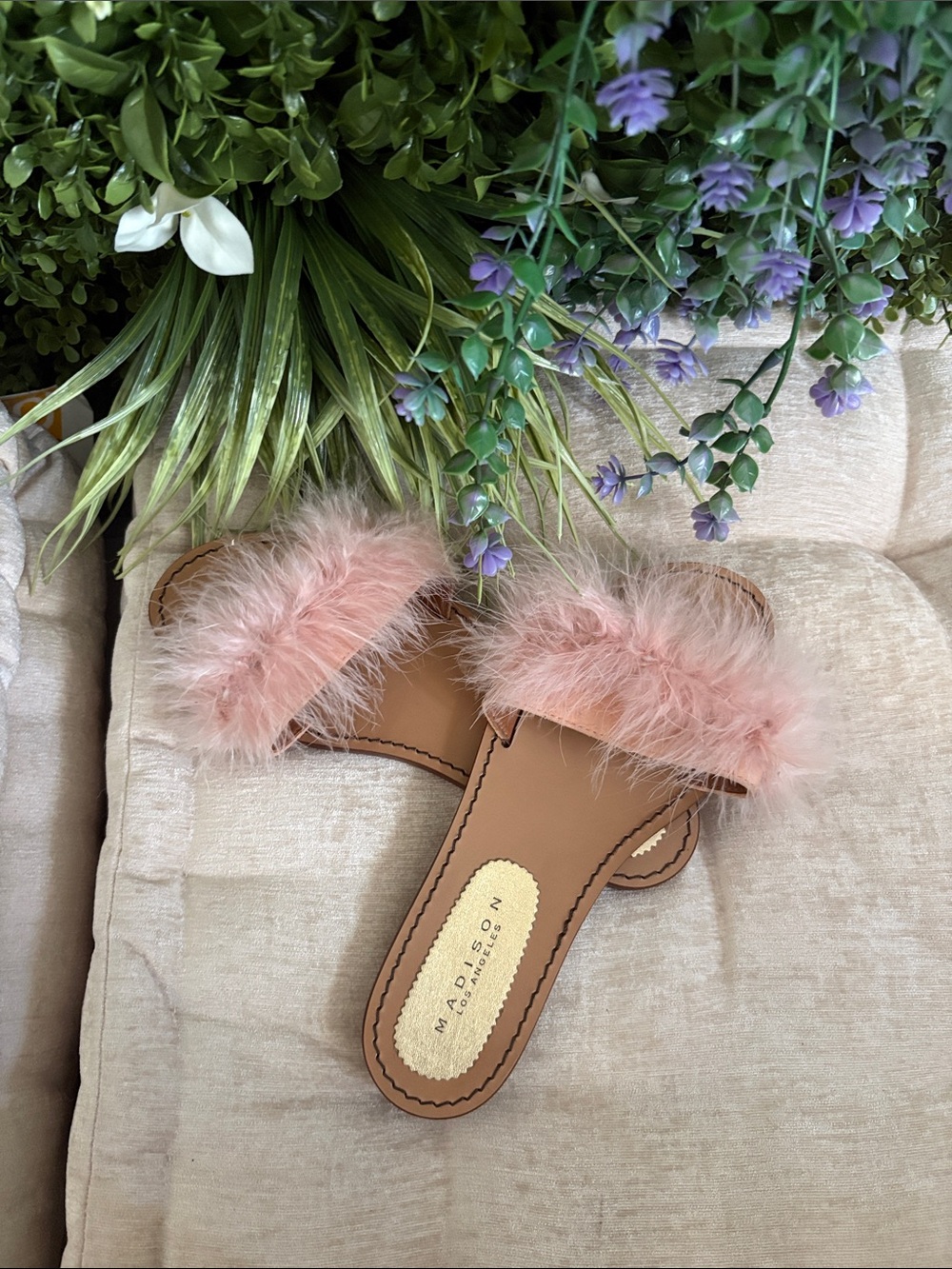 Madison Blush Feather Slide Sandals